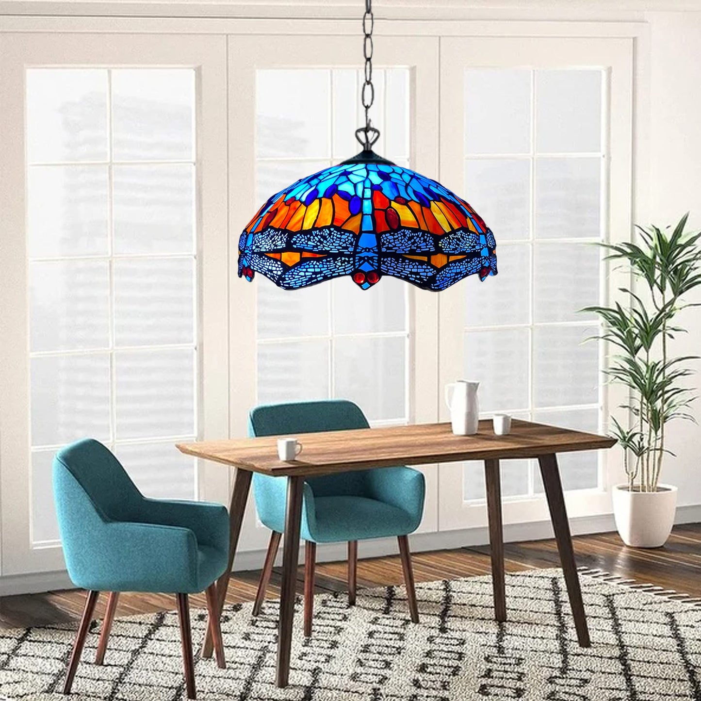 Tiffany Pendant Light 16 inch Handcrafted Lamp Shade Antique Dragonfly Design Pendant Ceiling Lights for Living Room Decor Home Decor Lounge