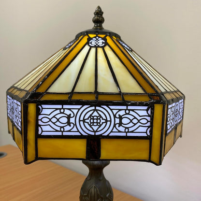 Tiffany Lamps Hexagon Lampshade Handcrafted Stained Glass Stunning Quality Antique Design Table Lamps for Living Room Bedside Desk Bedroom Coffee Table - Yellow (TFTL-1005)