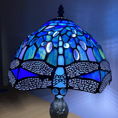 Tiffany Table Lamp Handcrafted Blue Dragonfly Design Lampshade Stunning Quality Antique Table Lamps for Living Room Bedside Desk Bedroom Coffee Table (TFTL-1007)
