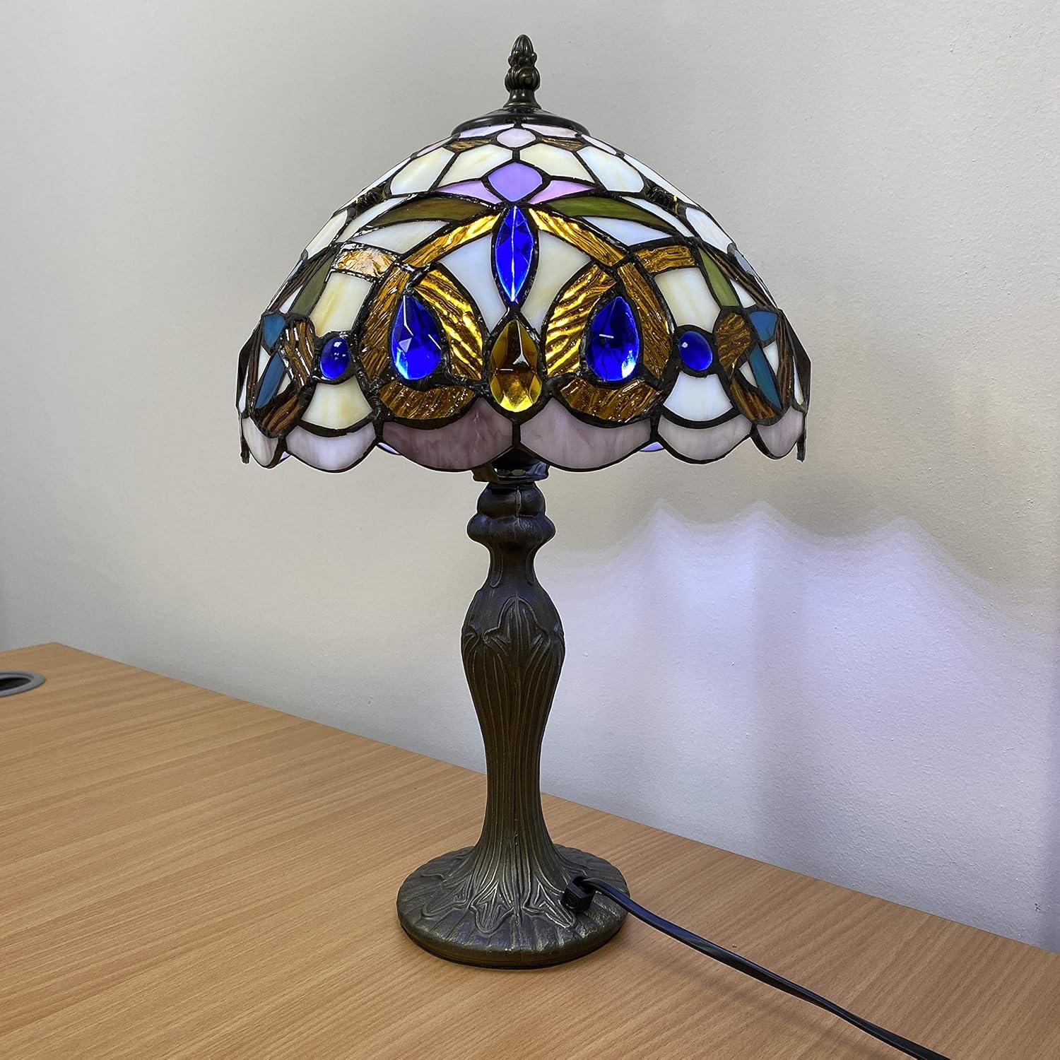 Tiffany Style Table Lamp Stained Glass Handcrafted Lampshade Antique Design Base Table Lamps for Living Room Bedside Desk Bedroom Coffee (TFTL-1004)