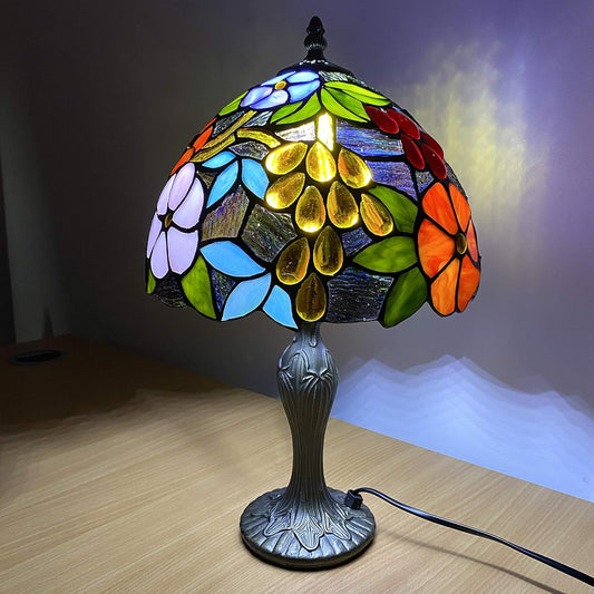 Tiffany Style Table Lamp Handcrafted Pastoral Gorgeous Flowers Lampshade Stunning Quality Antique Table Lamps for Living Room Bedside Desk Bedroom (TFTL-1009)