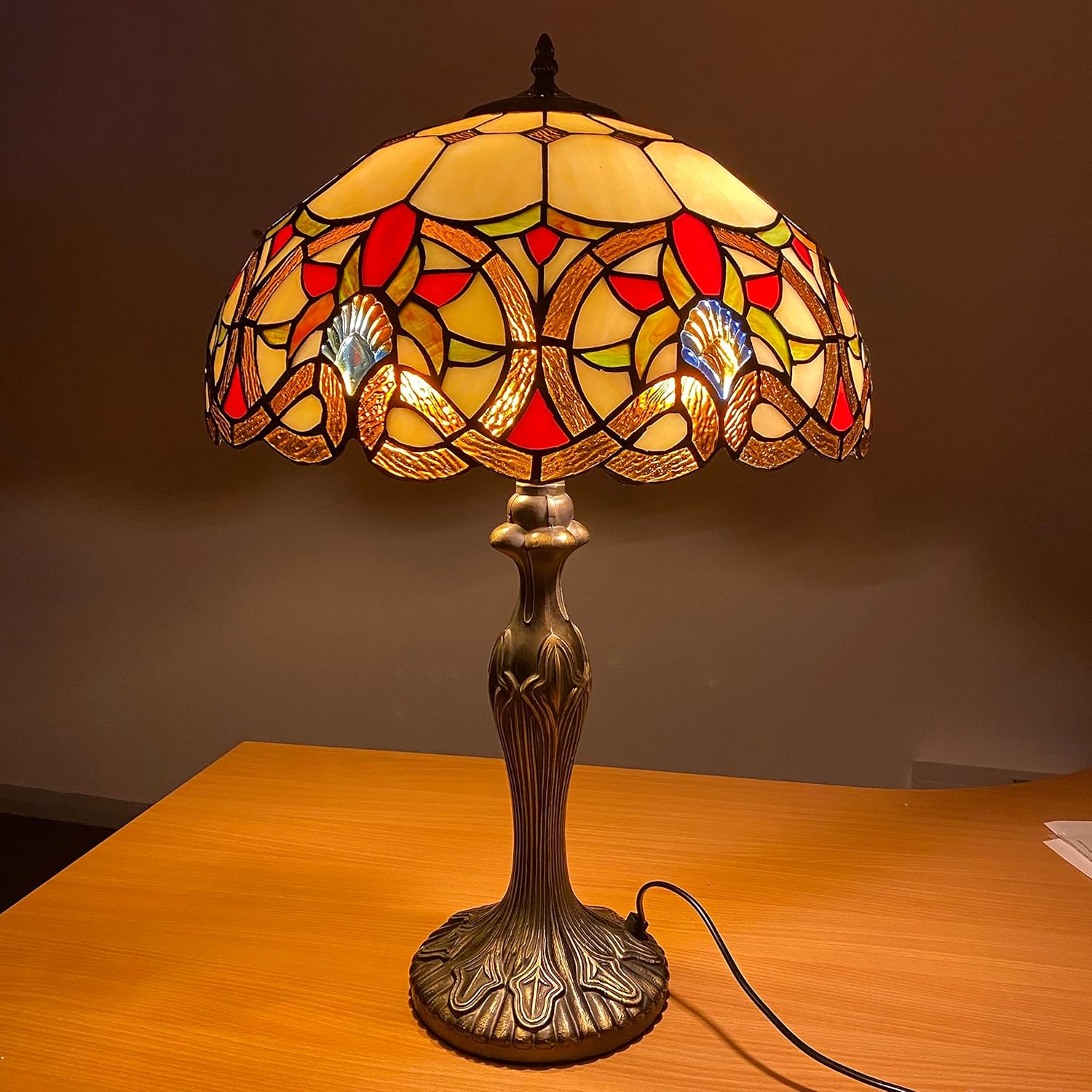 Tiffany Table Lamp Handcrafted 16 inch Stained Glass Lamp Shades Antique Design Stunning Quality Desk Lamp for Living Room Bedroom Bedside Lamps Coffee Table (TFTL-1650)