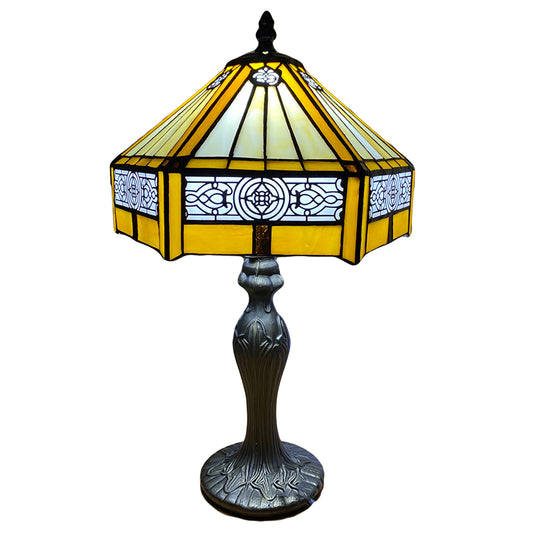 Auroh Tiffany Table Lamp 10 Inch – TFTL-1005 Yellow Amber Mission-Style Geometric Handcrafted Stained Glass, Bedside or Desk, UK