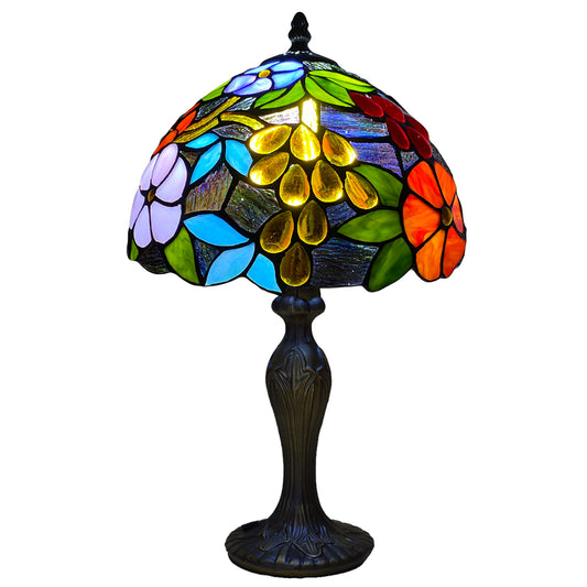 Auroh Tiffany Table Lamp 10 Inch – TFTL-1009 Vibrant Multicolour Garden Floral Handcrafted Stained Glass, Bedside or Desk, UK