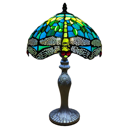 Auroh Tiffany Table Lamp 10 Inch – TFTL-1015 Teal & Green Dragonfly Handcrafted Stained Glass, Bedside or Desk, UK