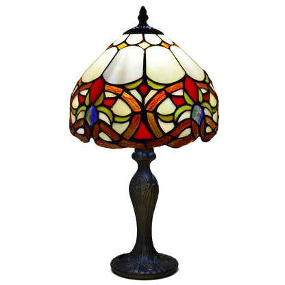 Auroh Tiffany Table Lamp 10 Inch – TFTL-1050 Cream & Amber Floral Scroll Handcrafted Stained Glass, Bedside or Desk, UK