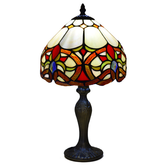 Auroh Tiffany Table Lamp 10 Inch – TFTL-1050 Cream & Amber Floral Scroll Handcrafted Stained Glass, Bedside or Desk, UK