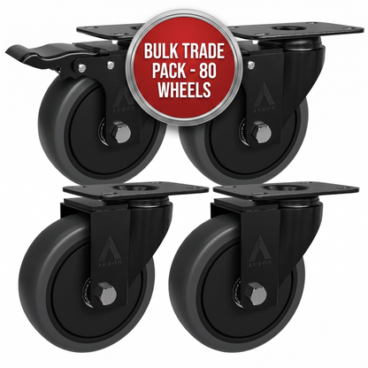 Auroh 100mm Grey Castor Wheels – Bulk Trade Pack (20 Sets / 80 Wheels - 40 with break and 40 without break)