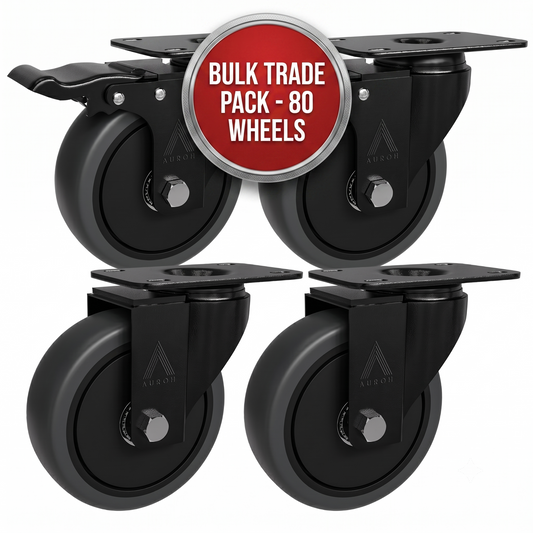 Auroh 100mm grey castor wheels bulk trade pack 20 sets 80 wheels heavy duty rubber swivel