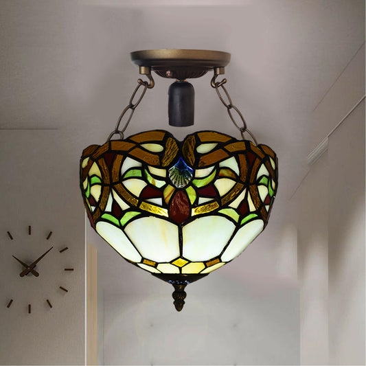 Tiffany Style Ceiling Lamps Stained Glass Handcrafted Lamp Shades Antique Design Ceiling Light for Living Room Bedroom Lounge Hallway