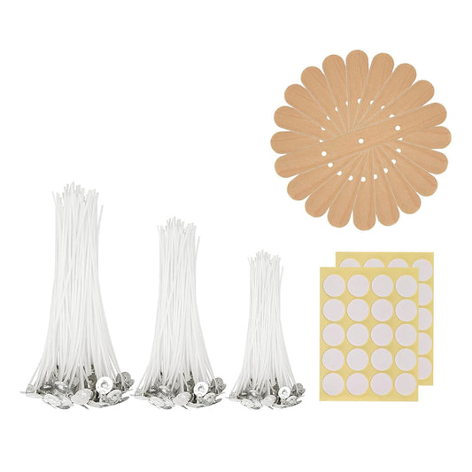 Auroh pre-waxed candle wicks 80 pack with self-centring metal holders 5 sizes