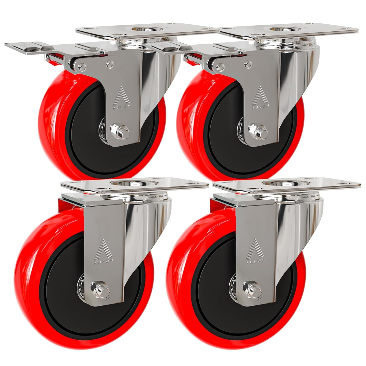100mm Red Castor Wheels Set of 4 (with and without Brakes)