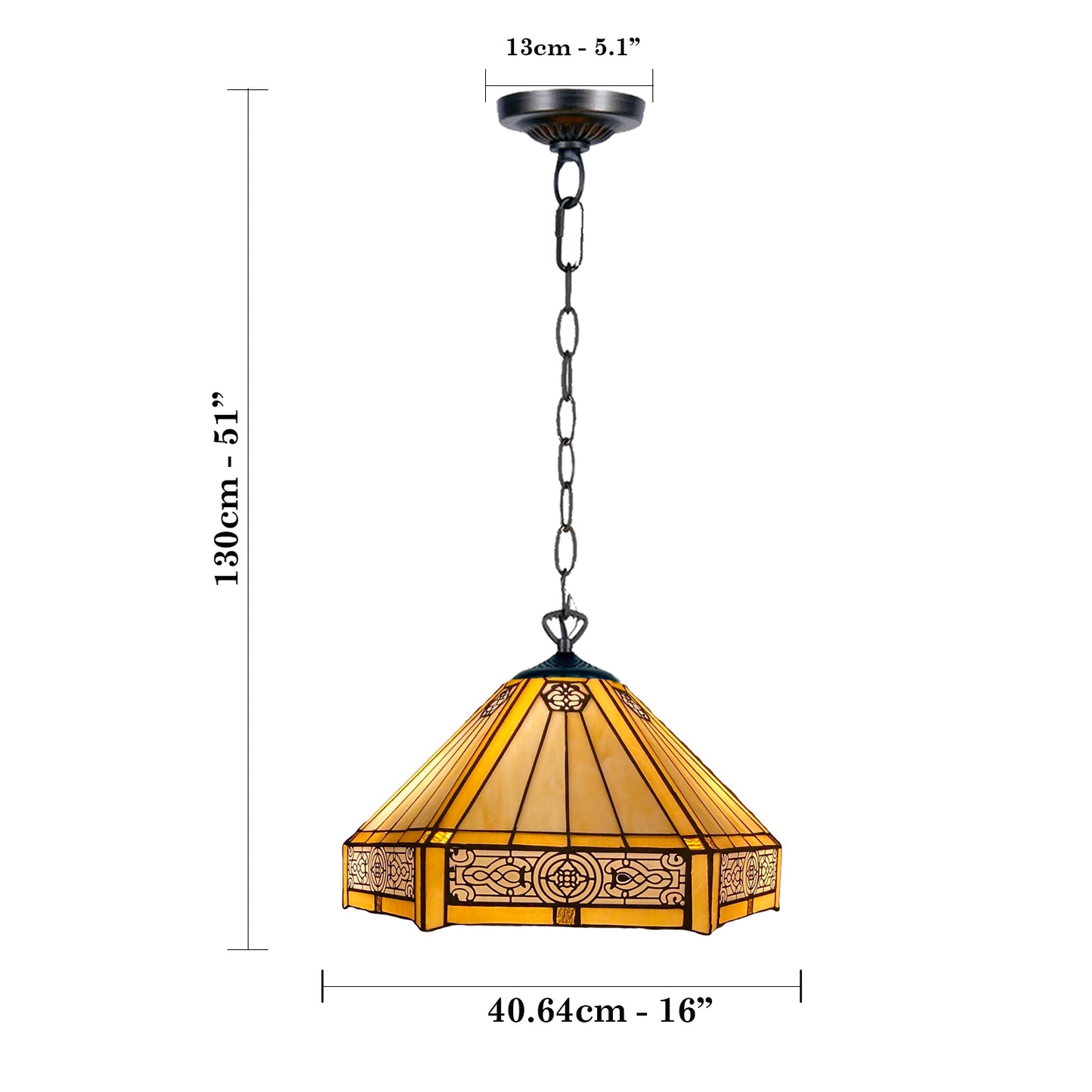Auroh Tiffany Pendant Light 16 Inch – P-1605 Amber Mission-Style Geometric Handcrafted Stained Glass, UK