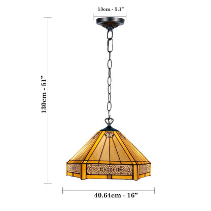Auroh Tiffany Pendant Light 16 Inch – P-1605 Amber Mission-Style Geometric Handcrafted Stained Glass, UK