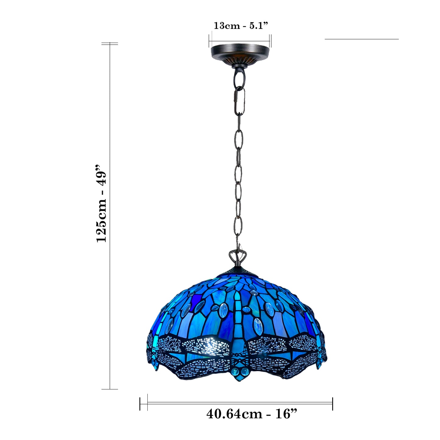 Auroh Tiffany Pendant Light 16 Inch – P-1607 Deep Sapphire Blue Dragonfly Handcrafted Stained Glass, UK
