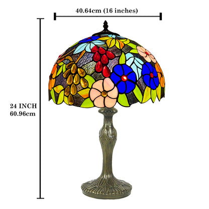 Auroh Tiffany Table Lamp 16 Inch – TFTL-1609 Multicolour Garden Floral Handcrafted Stained Glass, UK