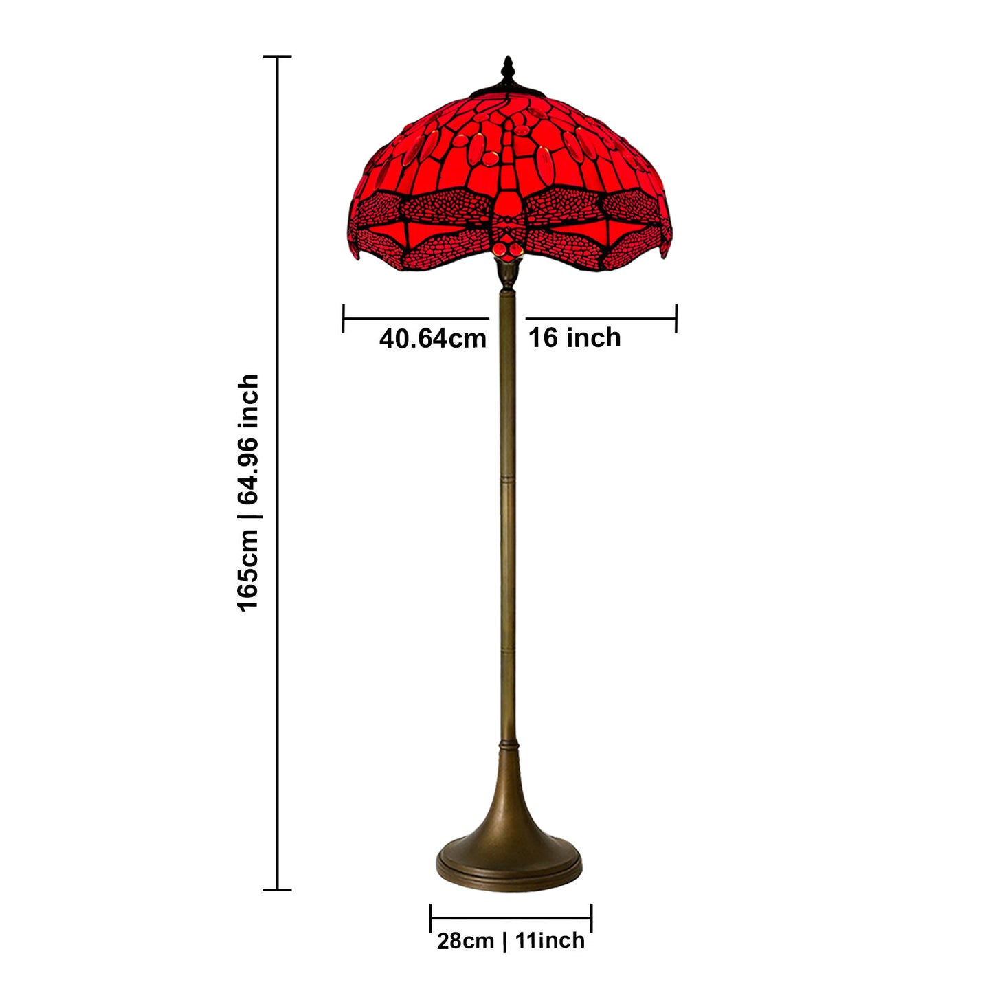Auroh Tiffany Floor Lamp 16 Inch – TFL-1606 Deep Scarlet Red Jewelled Dragonfly Handcrafted Stained Glass, 168cm, UK