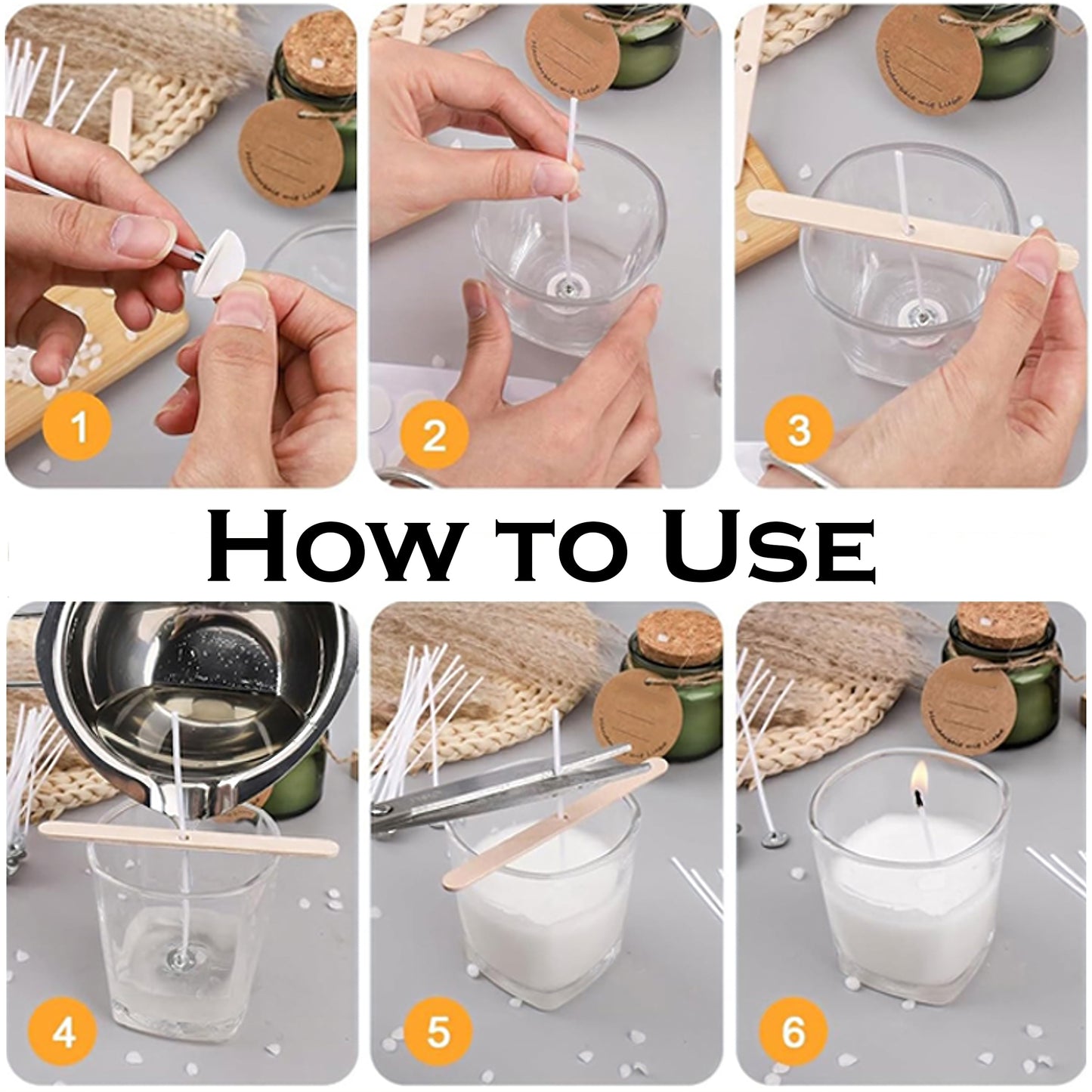 Auroh 80 Pcs Candle Wicks for Making Candles – 5/8/10/15/20cm long Pre-Waxed Wicks with self-Centring Holder for DIY Candles Craft Tools Candle Making Kit - Longer Burning Time with Low Smoke