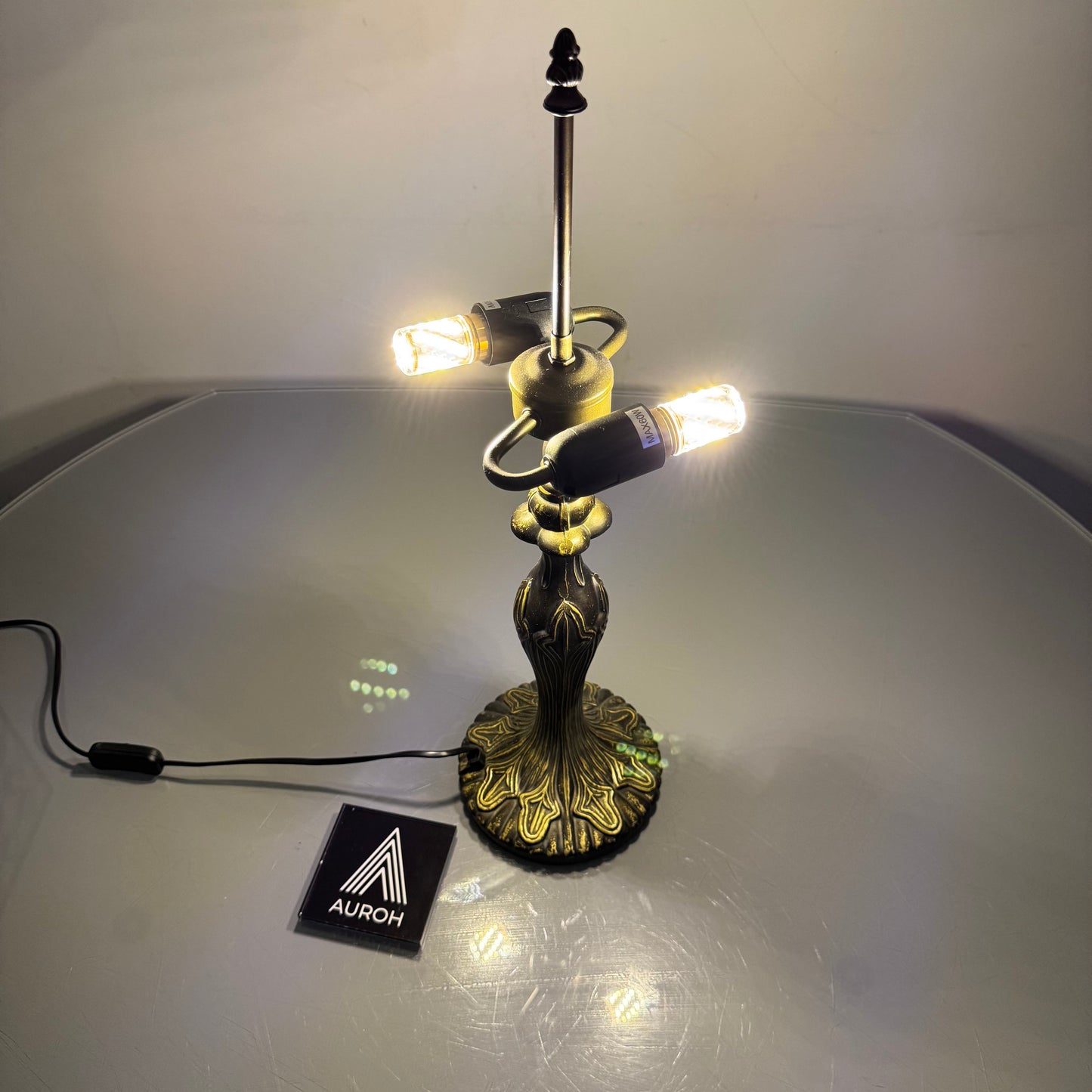 Table Lamp Base with 2x E27 Bulb Holders – Fits 10, 12 & 16 Inch Tiffany Style Lampshades, Dark Bronze Finish, Push Switch on Cord