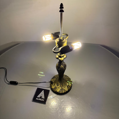 Table Lamp Base with 2x E27 Bulb Holders – Fits 10, 12 & 16 Inch Tiffany Style Lampshades, Dark Bronze Finish, Push Switch on Cord