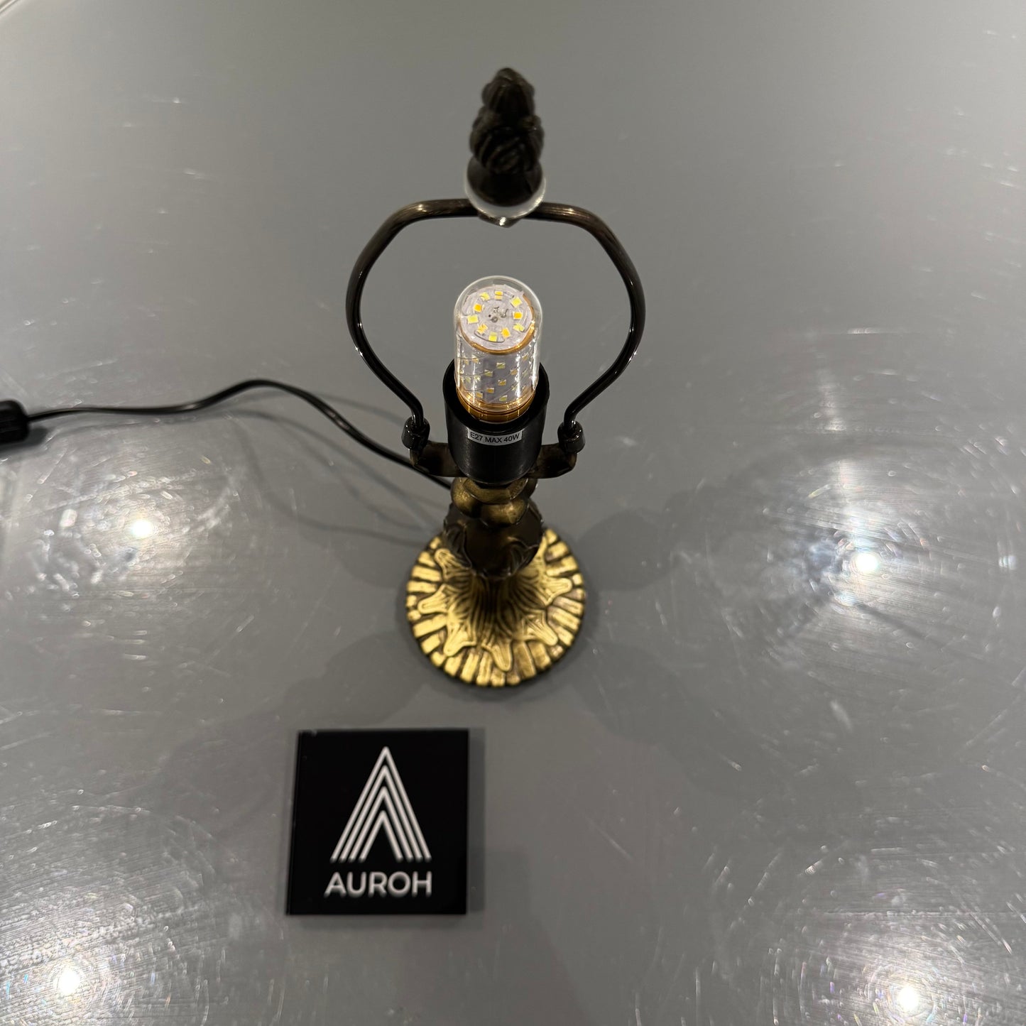 Table Lamp Base with E27 Bulb Holder – Fits 10 Inch Tiffany Style Lampshades, Brown Metal