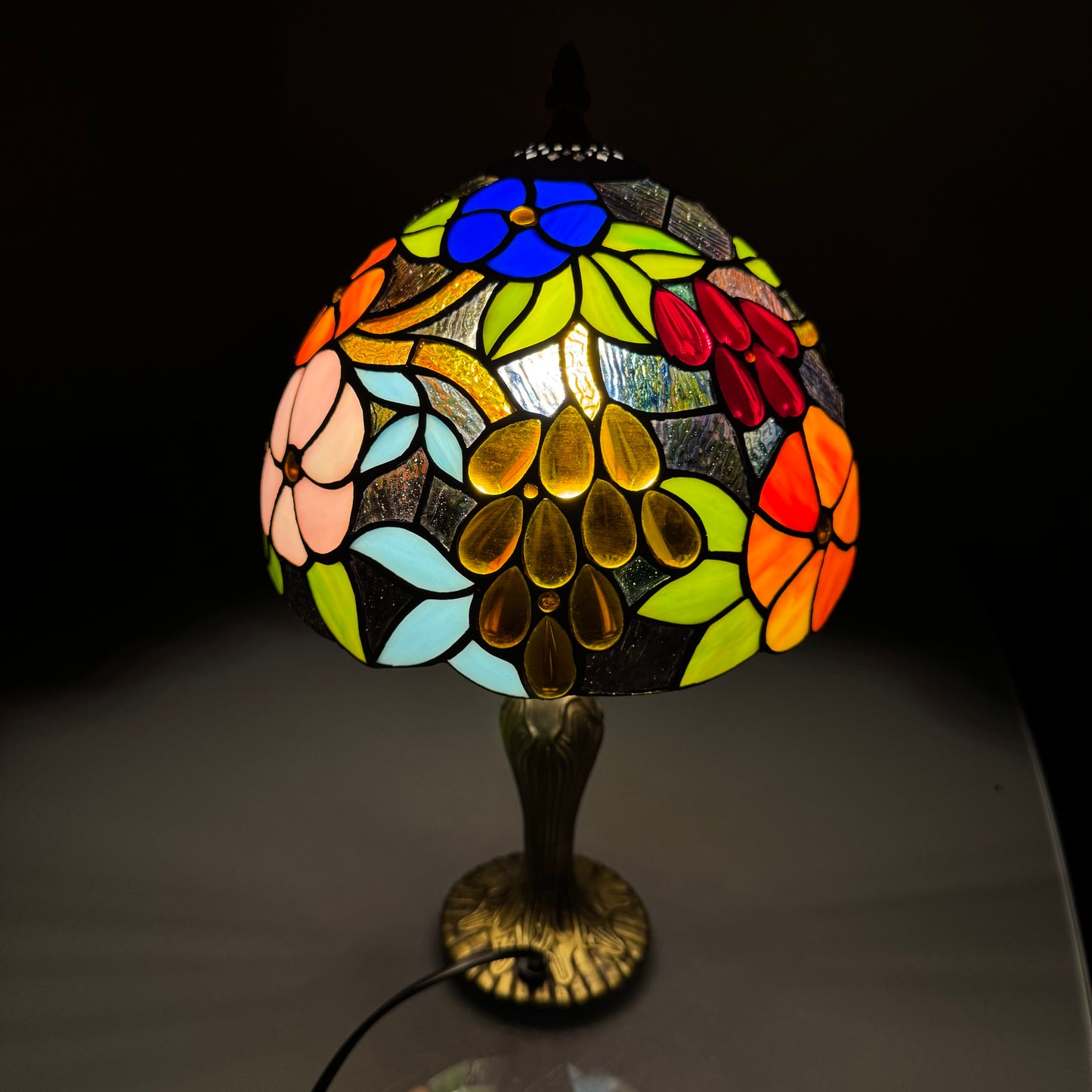 Auroh Tiffany Table Lamp 10 Inch – TFTL-1009 Vibrant Multicolour Garden Floral Handcrafted Stained Glass, Bedside or Desk, UK