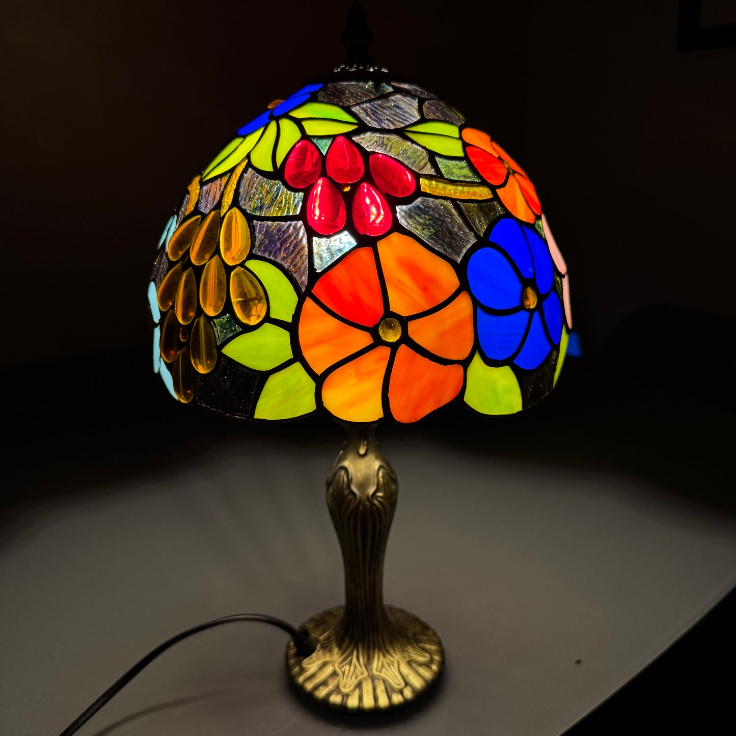 Auroh Tiffany Table Lamp 10 Inch – TFTL-1009 Vibrant Multicolour Garden Floral Handcrafted Stained Glass, Bedside or Desk, UK