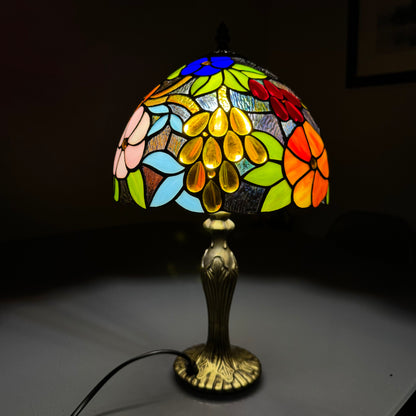 Auroh Tiffany Table Lamp 10 Inch – TFTL-1009 Vibrant Multicolour Garden Floral Handcrafted Stained Glass, Bedside or Desk, UK