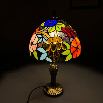 Auroh Tiffany Table Lamp 10 Inch – TFTL-1009 Vibrant Multicolour Garden Floral Handcrafted Stained Glass, Bedside or Desk, UK