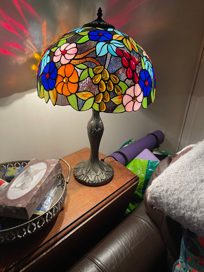 Auroh Tiffany Table Lamp 16 Inch – TFTL-1609 Multicolour Garden Floral Handcrafted Stained Glass, UK