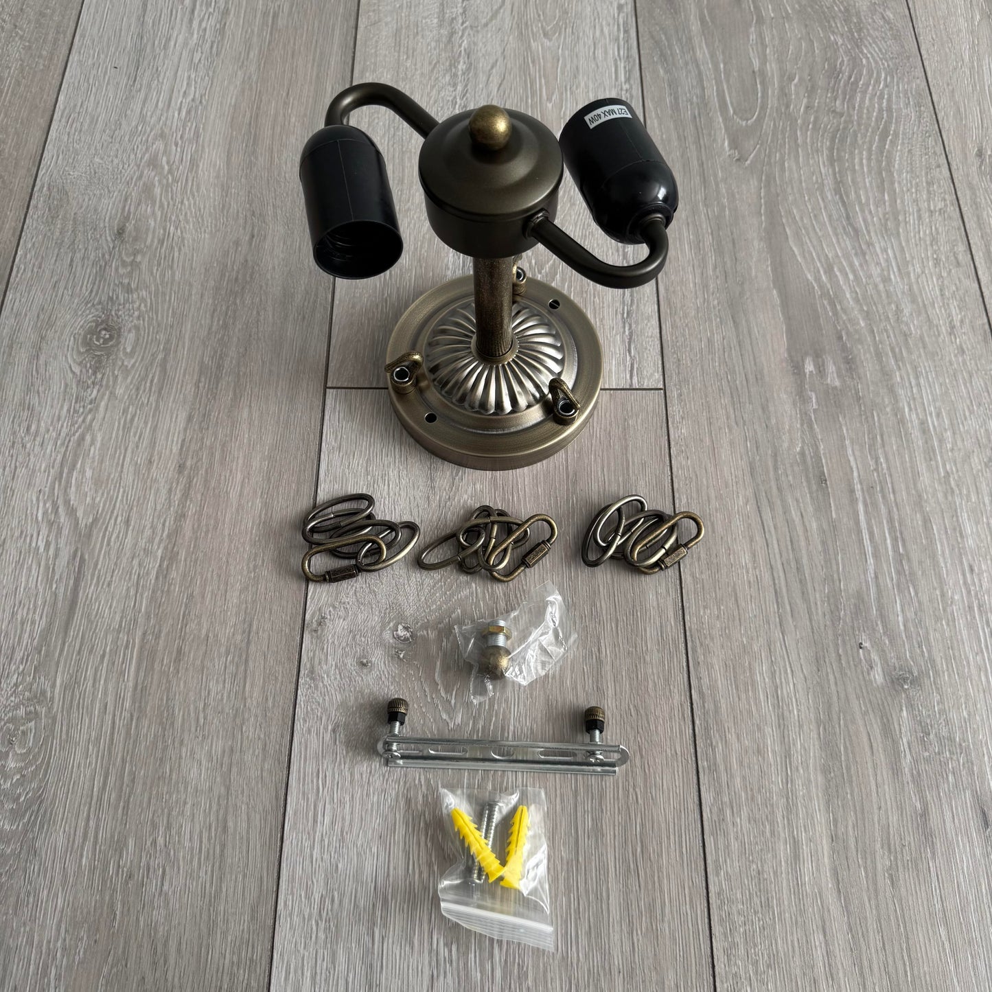 Ceiling Lamp fitting with 2x E27 Bulb Holders, Fit for 10, 12, 16 Inch Tiffany Style Lampshades, Dark Bronze Finish