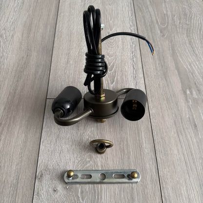 Pendant Lamp Fitting with 2x E27 Bulb Holders – Fits 10, 12 & 16 Inch Tiffany Style Lampshades, Dark Bronze Finish