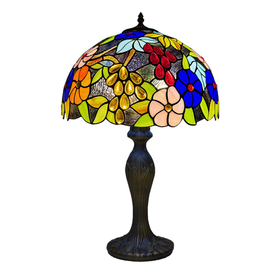 Auroh Tiffany table lamp 16 inch TFTL-1609 multicolour garden floral stained glass shade on brass base