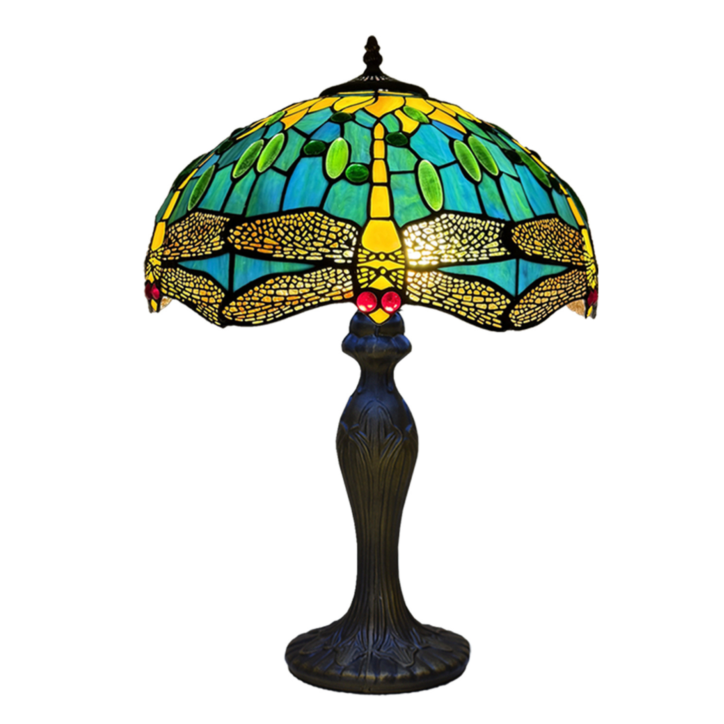 Auroh Tiffany style table lamp 16 inch TFTL-1615 teal and blue dragonfly stained glass lamp shade on antique bronze base