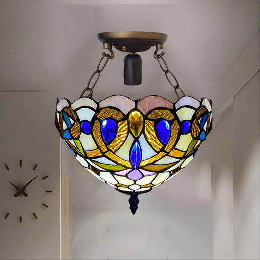 Tiffany Style Ceiling Lamps Stained Glass Handcrafted Lamp Shades Antique Design Ceiling Light for Living Room Bedroom Lounge Hallway