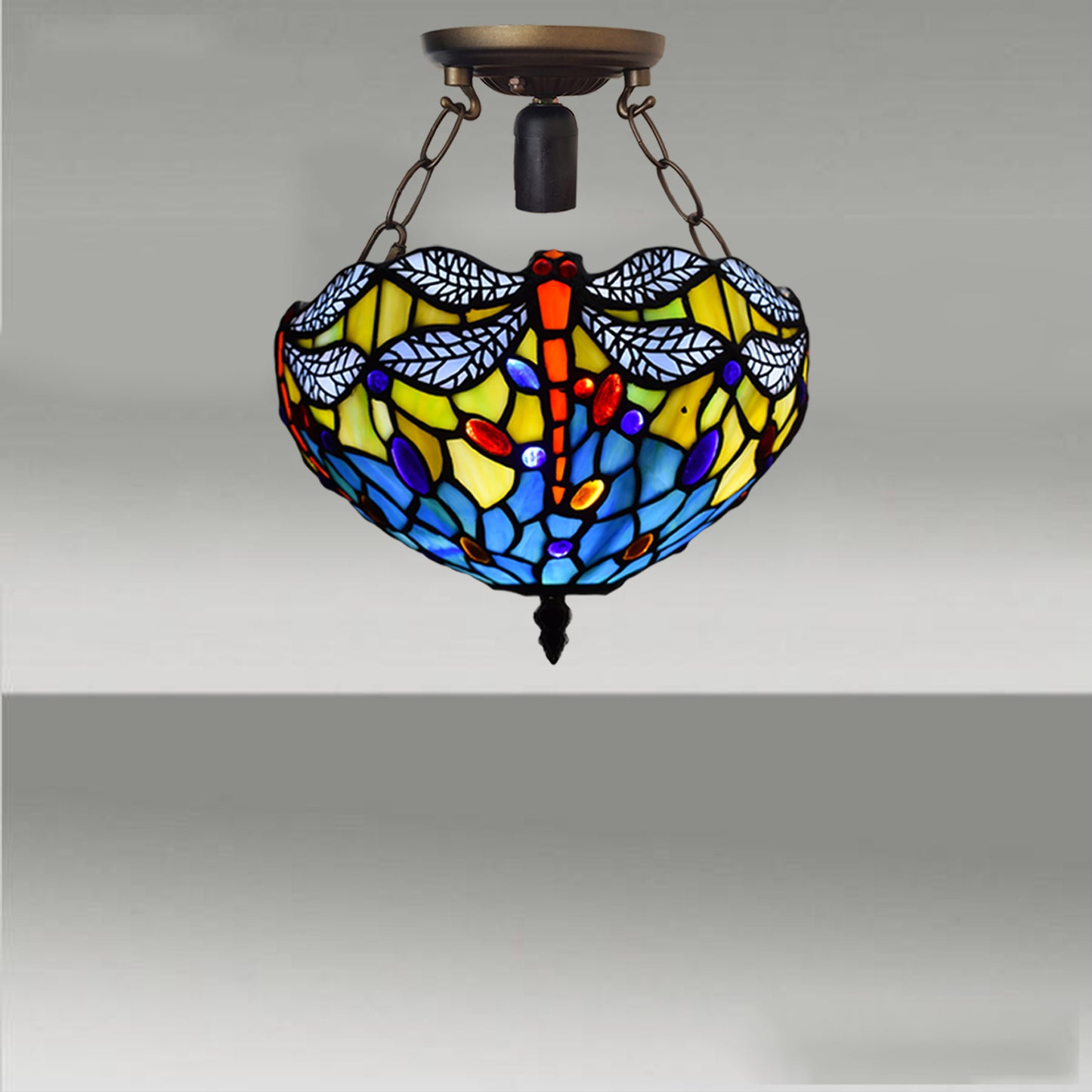 Tiffany Style Ceiling Lamps Stained Glass Handcrafted Lamp Shades Antique Design Ceiling Light for Living Room Bedroom Lounge Hallway