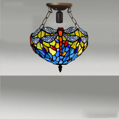Tiffany Style Ceiling Lamps Stained Glass Handcrafted Lamp Shades Antique Design Ceiling Light for Living Room Bedroom Lounge Hallway