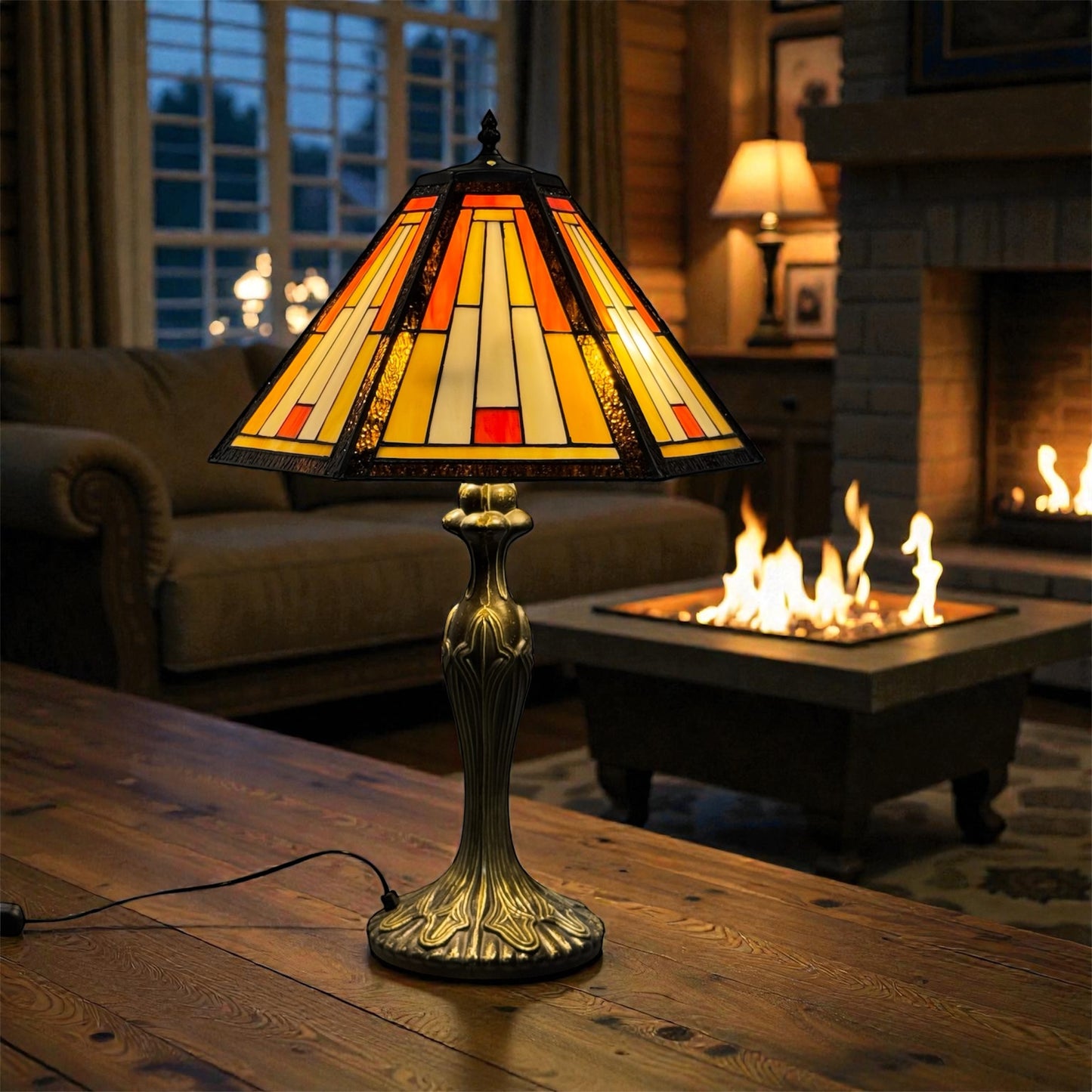 Auroh Tiffany Table Lamp 16 Inch – TFTL-1651 Handcrafted Stained Glass, UK