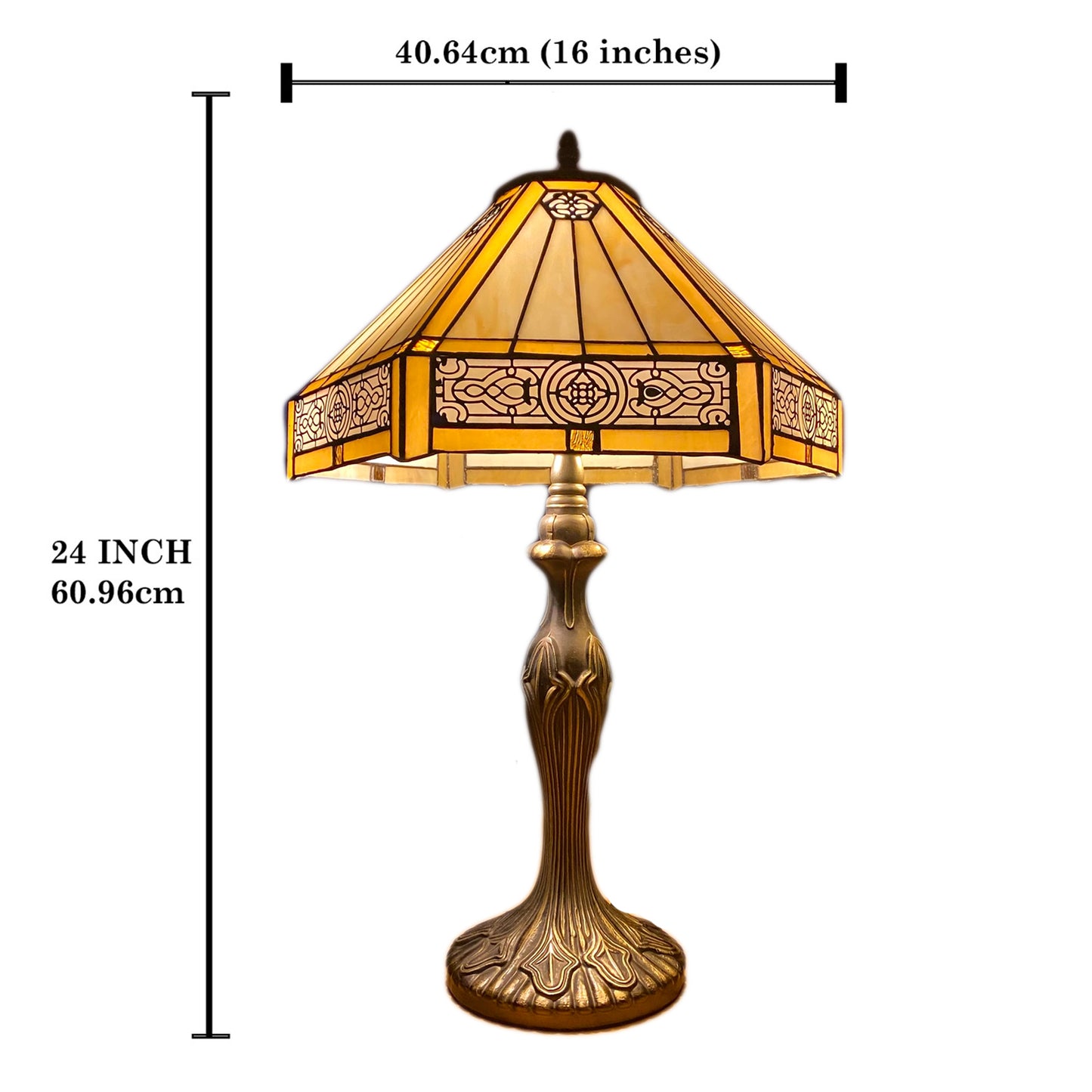 Auroh Tiffany Table Lamp 16 Inch – TFTL-1605 Amber Mission-Style Geometric Handcrafted Stained Glass, UK