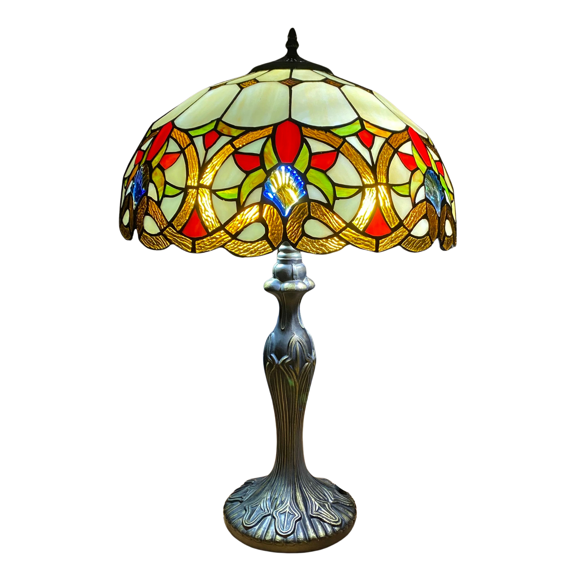 Auroh Tiffany style table lamp 16 inch TFTL-1650 amber Victorian floral scroll stained glass lamp shade on antique bronze base