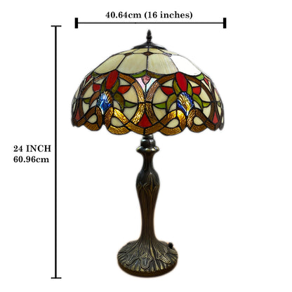 Auroh Tiffany table lamp 16 inch dimensions diagram showing height and shade width