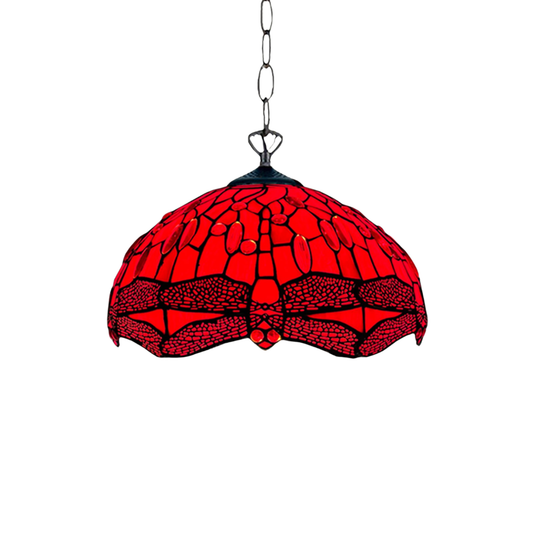 Auroh Tiffany Pendant Light 16 Inch – P-1606 Red Dragonfly Handcrafted Stained Glass, UK