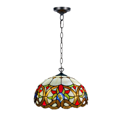 Auroh Tiffany pendant light 16 inch P-1650 amber Victorian floral scroll stained glass hanging fitting
