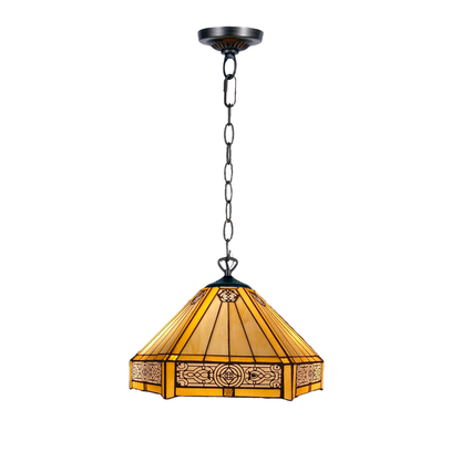 Auroh Tiffany pendant light 16 inch P-1605 amber Mission-style geometric stained glass hanging fitting