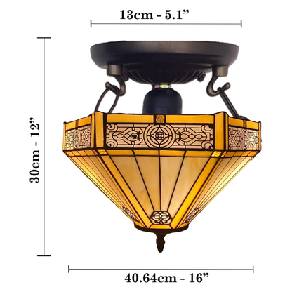 Auroh Tiffany Ceiling Light 16 Inch – C-1605 Amber Mission-Style Geometric Handcrafted Stained Glass, UK