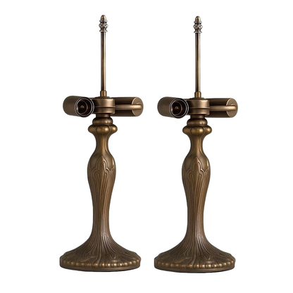 Pair of Table Lamp Bases with 2x E27 Bulb Holders – Fits 10, 12 & 16 Inch Tiffany Style Lampshades, Dark Bronze Finish, Push Switch on Cord