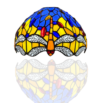 Auroh Tiffany lamp shade 10 inch SH10-1003 blue and yellow dragonfly white wings stained glass 3-in-1 fitting