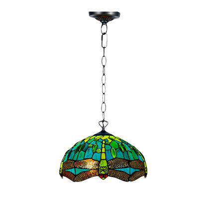 Auroh Tiffany Pendant Light 16 Inch – P-1615 Teal & Green Dragonfly Handcrafted Stained Glass, UK