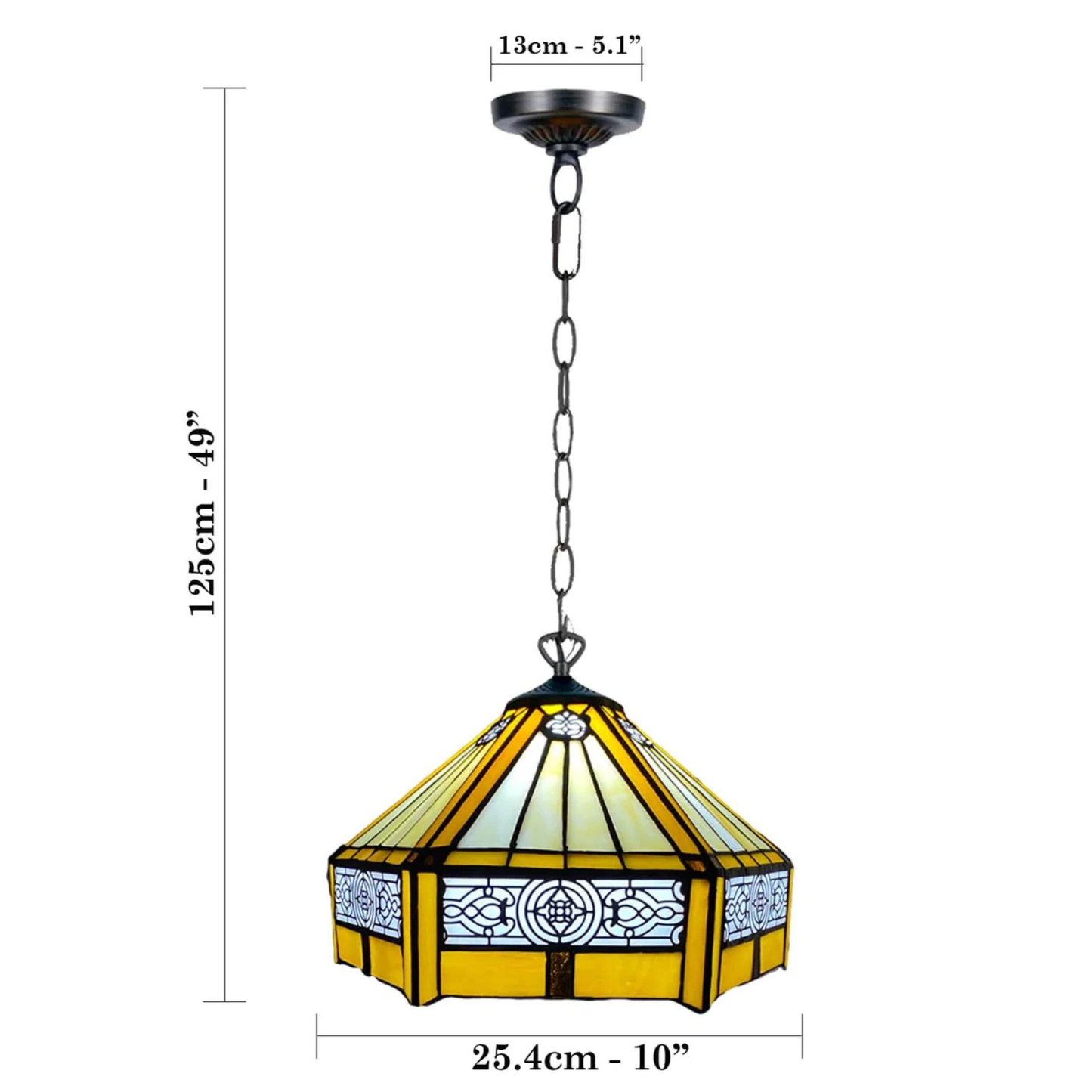 Auroh Tiffany Pendant Light 10 Inch – P-1005 Yellow Amber Mission-Style Geometric Handcrafted Stained Glass, Hallway or Bedroom, UK