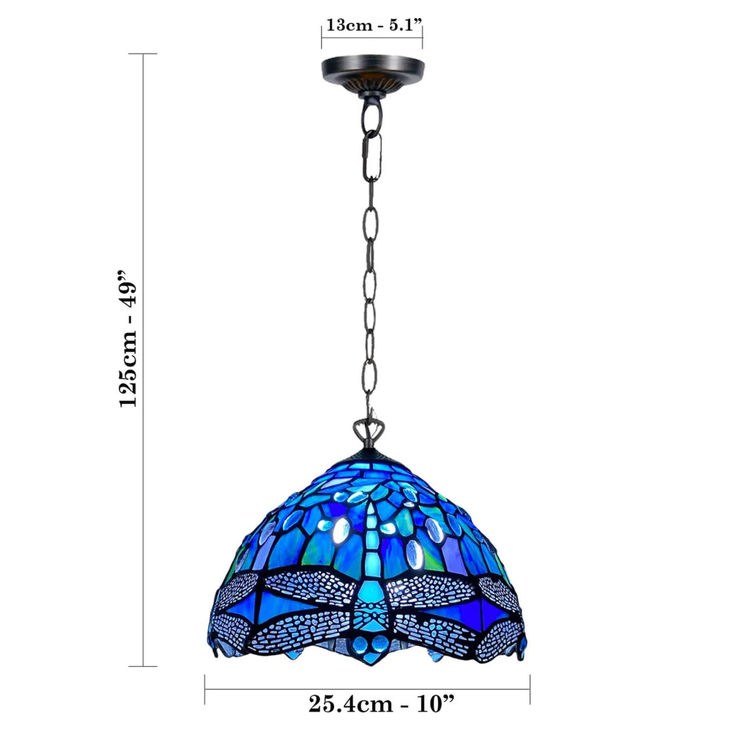 Auroh Tiffany Pendant Light 10 Inch – P-1007 Deep Sapphire Blue Dragonfly Handcrafted Stained Glass, Hallway or Bedroom, UK